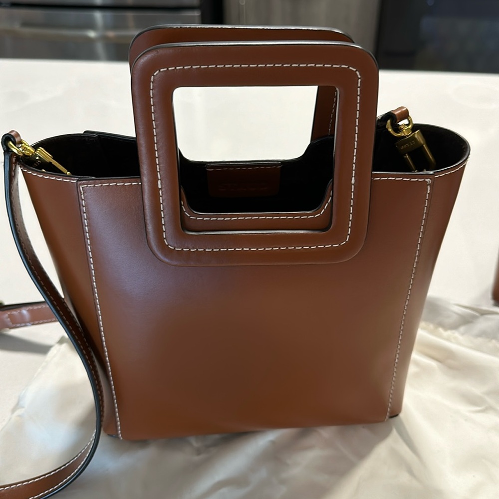 STAUD MINI SHIRLEY LEATHER BAG SADDLE